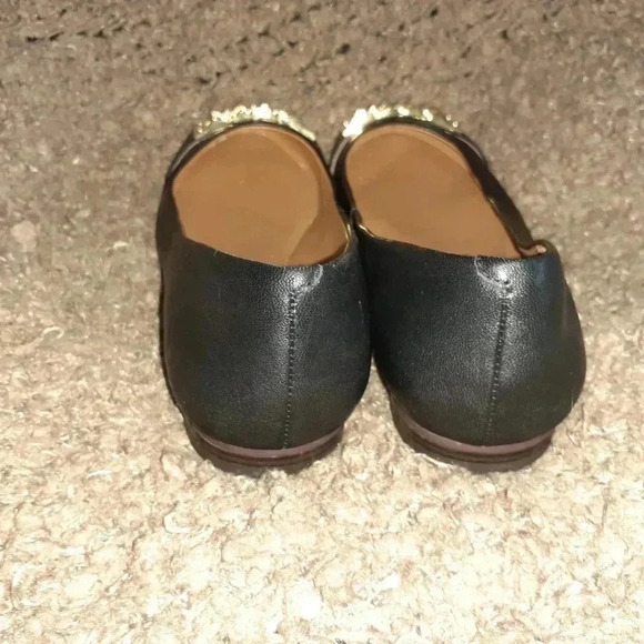 BANANA REPUBLIC-Black Leather-Gold Decor Ballet - Picture 5 of 7